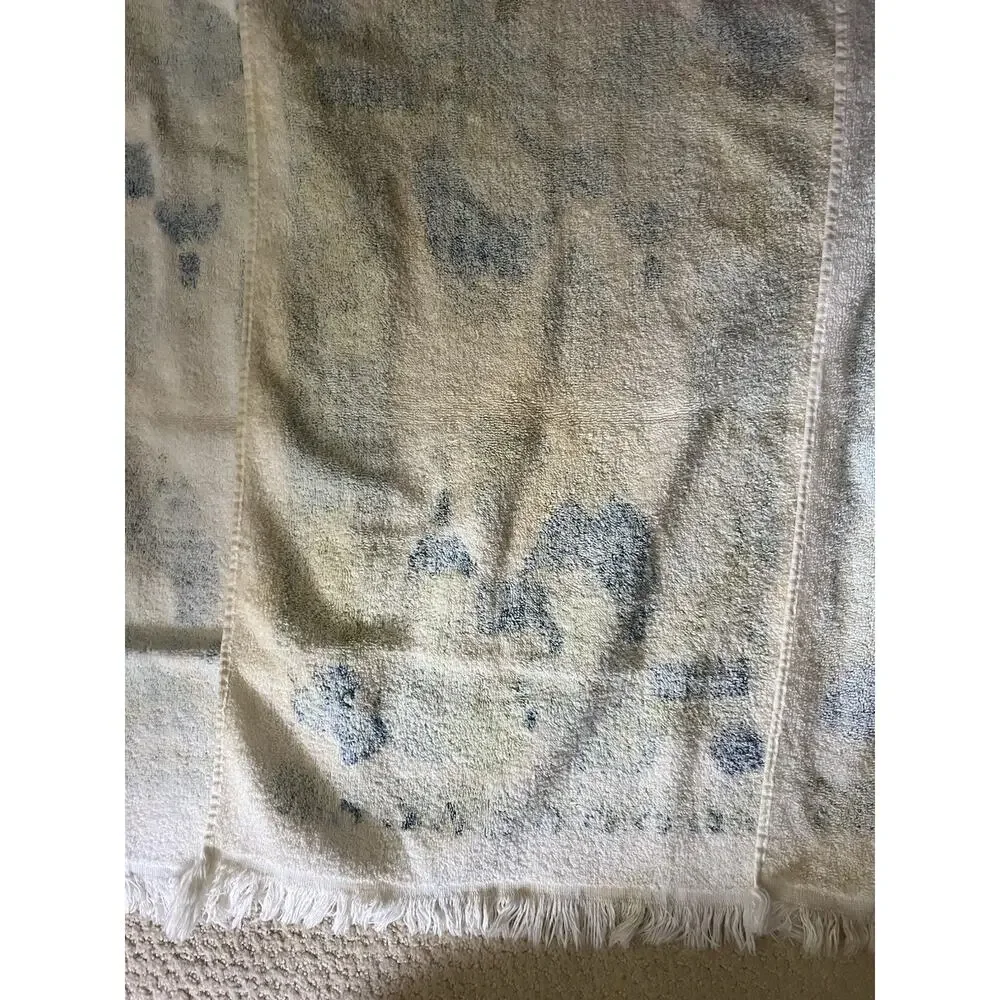 Vintage VERA NEUMANN 3 Kitchen Towels Blue Green Mushrooms Fringe MCM As Is